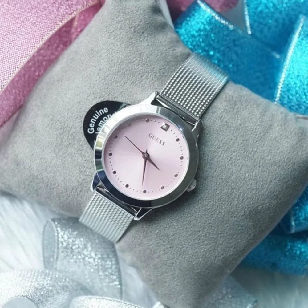 New GUESS Pink Genuine Diamond Dial Women's Watch